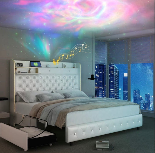 Queen Led Bed Frame with Galaxy
Aurora Star Projector,