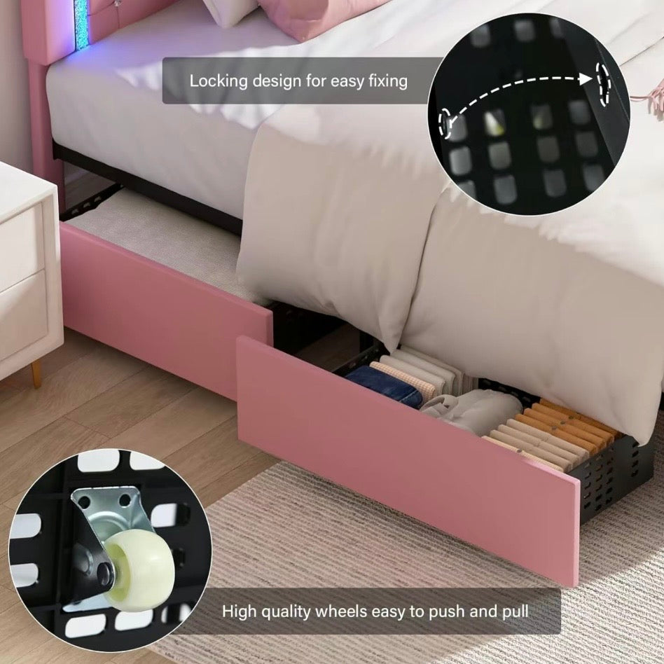 HOMBCK Bed Frame with Lights and
Drawers,