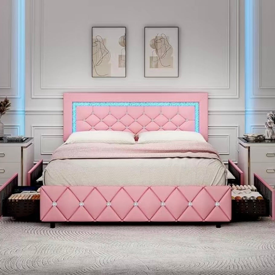 HOMBCK Bed Frame with Lights and
Drawers,