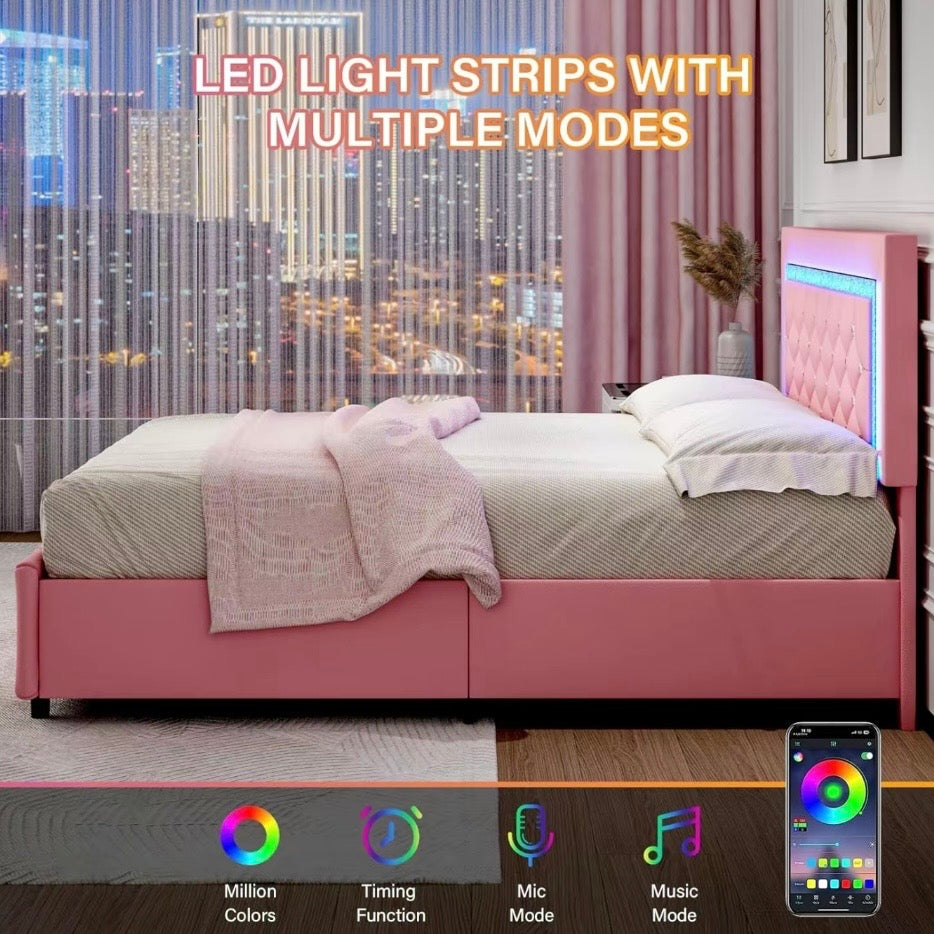 HOMBCK Bed Frame with Lights and
Drawers,