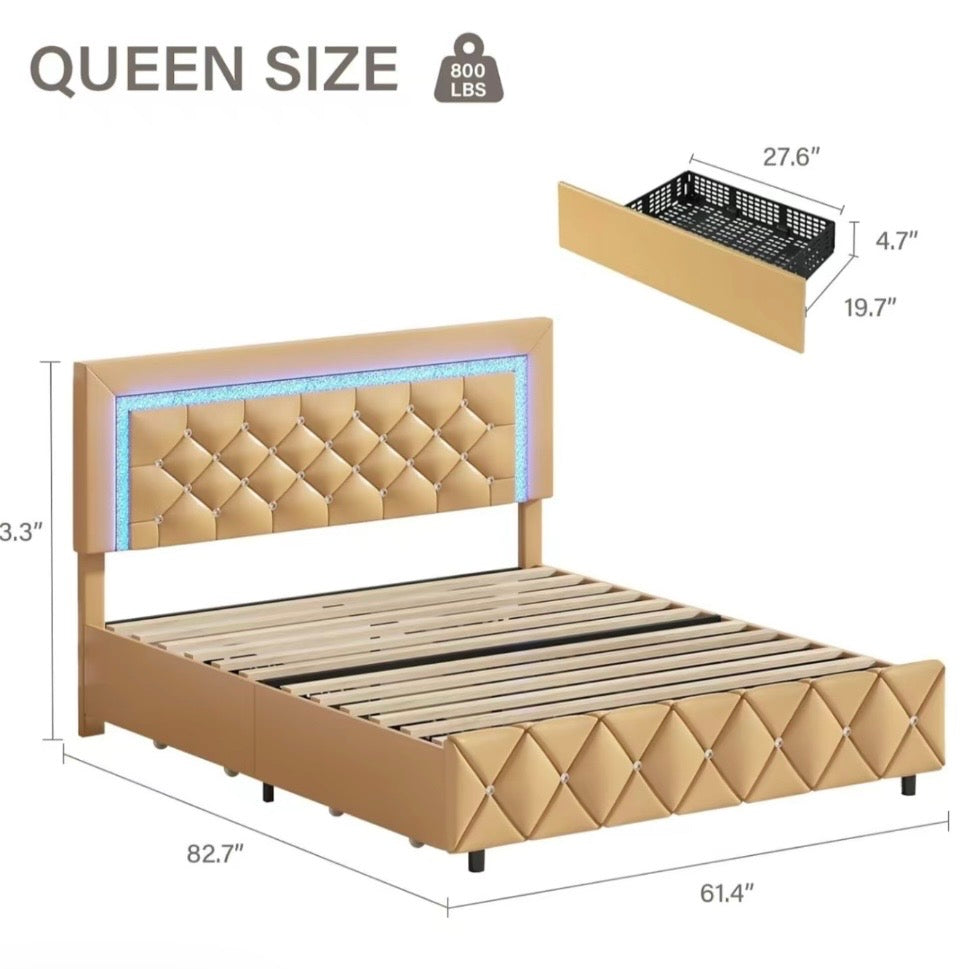 HOMBCK Bed Frame with Lights and
Drawers,